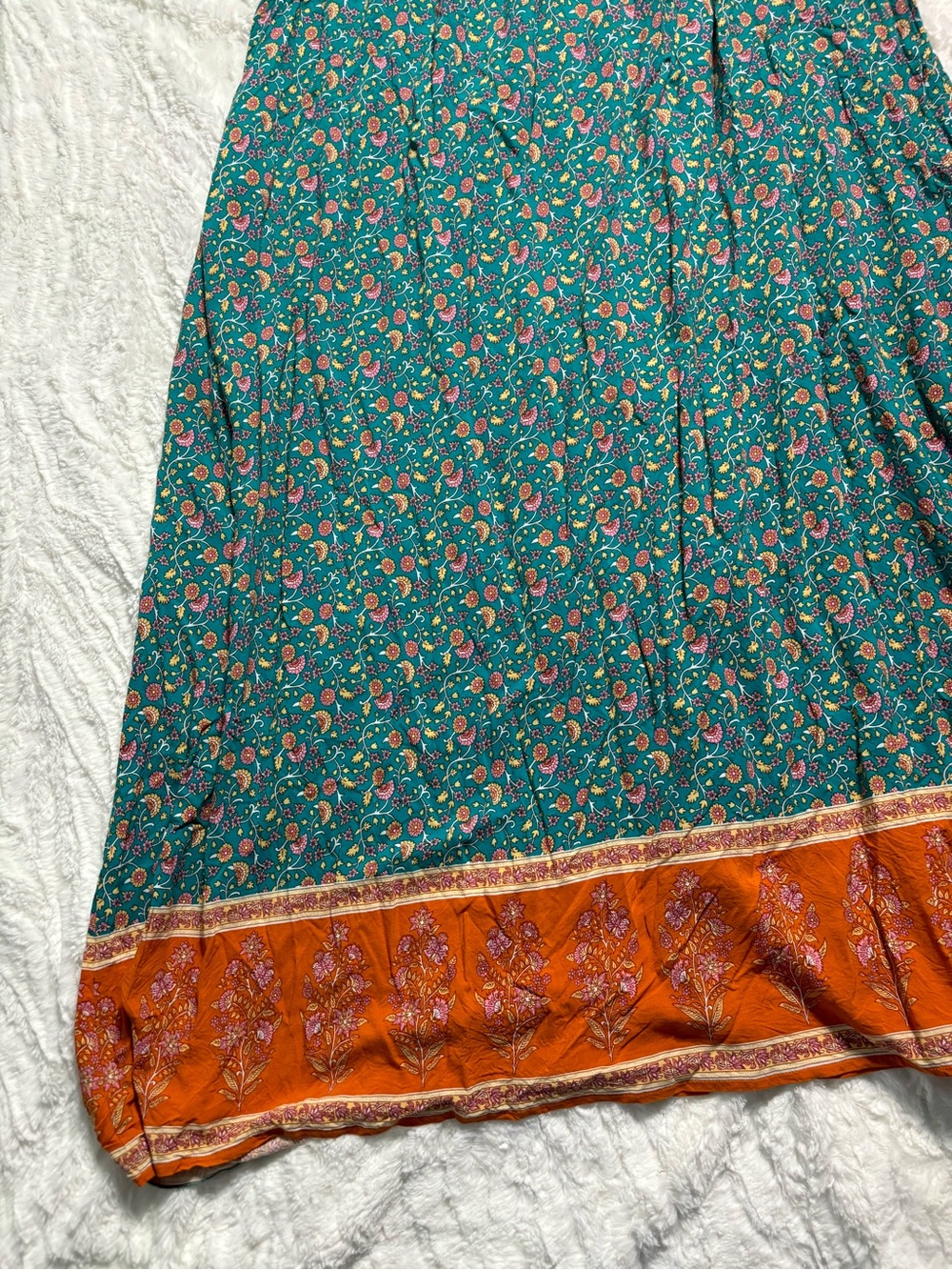 Natural Life Floral Maxi Dress Size Large Teal/Orange Hippie Groovy with Pockets - Picture 13 of 14